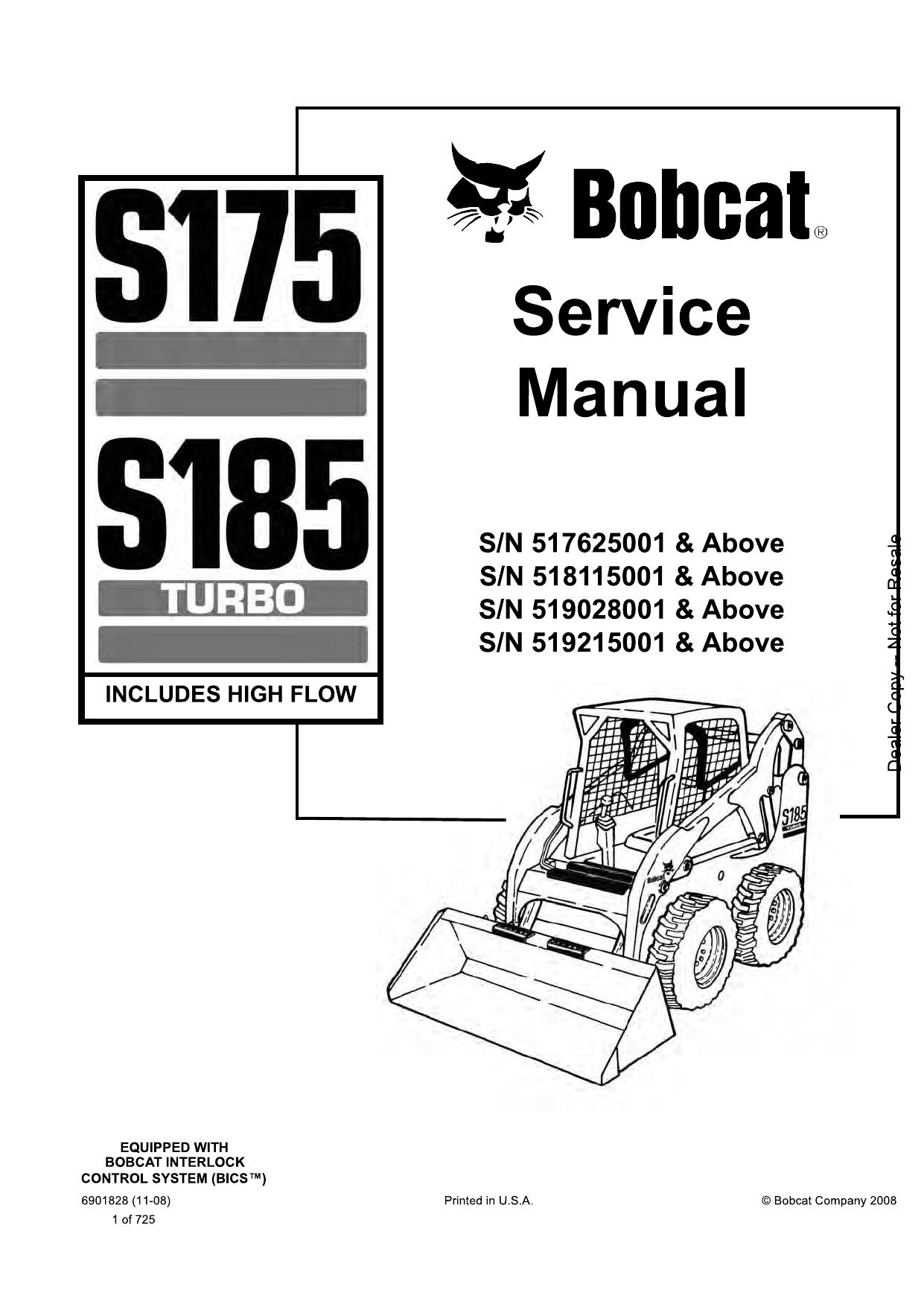 S175 S185 Skid-Steer Loader Service Manual Bobcat